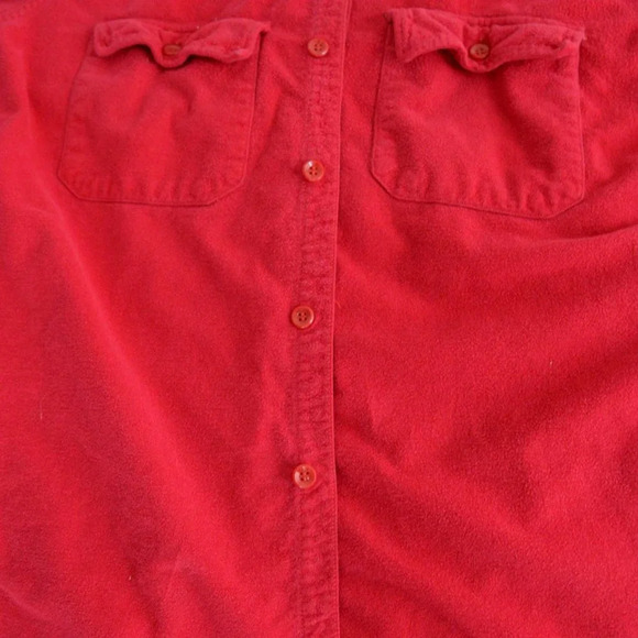 Vintage L.L. Beans Red Thick Cotton Fleece Outdoor Button Up Shirt Size 15 1/2 - Picture 7 of 12